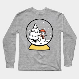 Christmas Snowman With A Santa Hat In Snow Globe Long Sleeve T-Shirt